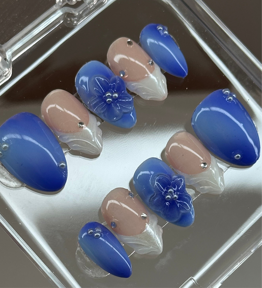 Press-on Nails - Irisé Bleu